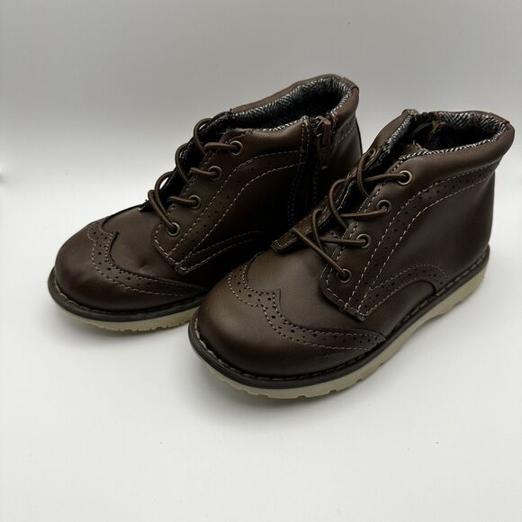 Cat And Jack Brown Oxford Booties Boys Unisex School Uniform Size 12 - Picture 1 of 8